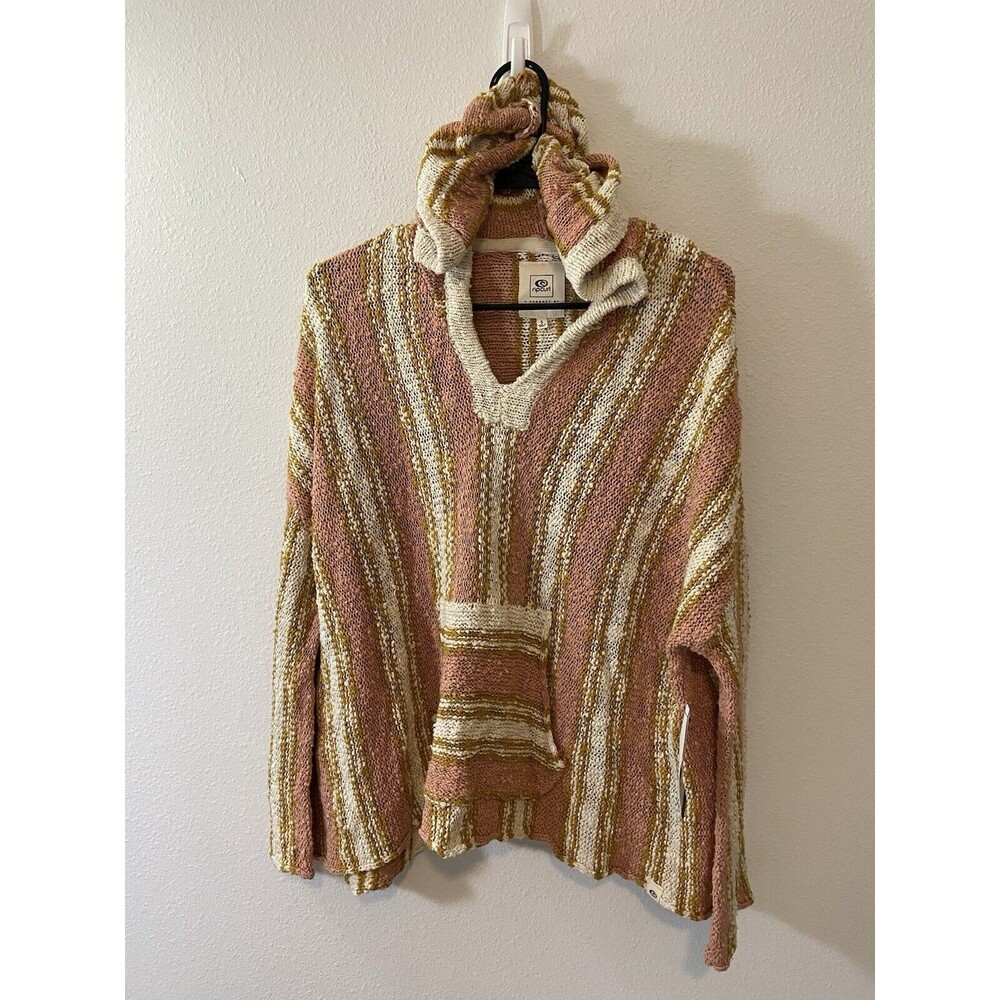 Rip Curl Hooded Sweater Small Multicolor Womens Striped Knit Pockets Pullover